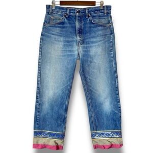 Levi's 505 Vintage Y2K Orange Tag Nooshin Upcycle Bandana Hem Rhinestone Jean 33